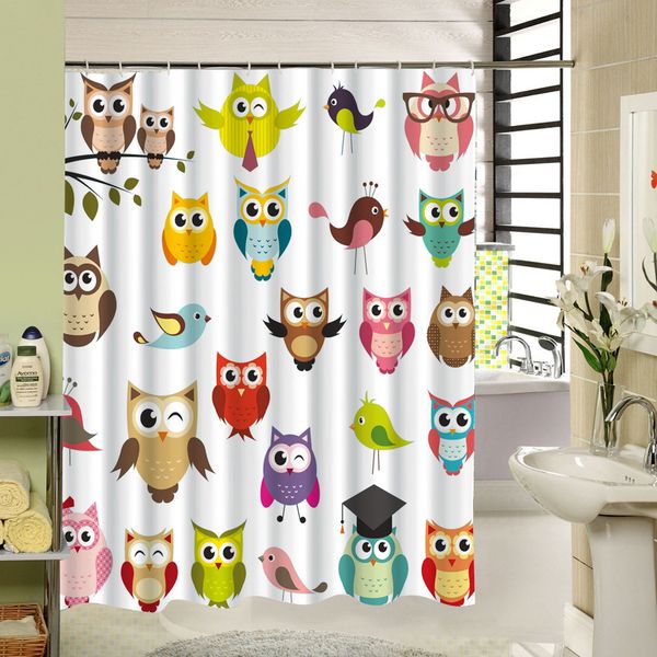 

cute fabric owl shower curtain custom 3d print polyester machine washable bathroom curtain set