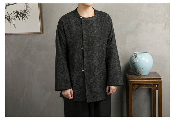 

2019 men streetwear jacket mens harajuku japanese cotton linen windbreaker jacket male fashions vintage coats, Black;brown