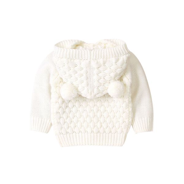 

winter toddler girls kids baby long sleeve crochet sweater lovely ear hooded knit pullovers cardigan warm casual coat clothes, White