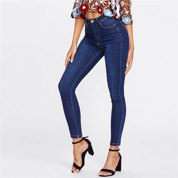 

женщины дизайнер брюки дизайнер джинсы синий dark wash denim jeans women 2019 spring button fly повседневный джинсы женские брюки твердые дл, Blue