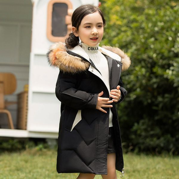 

fashion girl's down jackets children duck down parkas coats natural fur teenager warm thickening outerwear for cold winter, Blue;gray