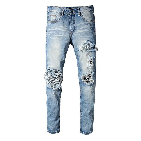 

fashion mens designer jeans luxury distressed zipper jeans ripped denim pants mens designer biker pants size 28-42, Blue
