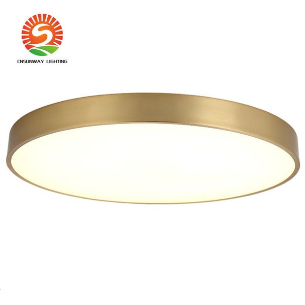 Candeeiro de tecto todo em cobre americano Rodada ultrafina LED varanda corredor corredor varanda quarto lâmpadas pós-modernas minimalistas Luz interior 2 cores