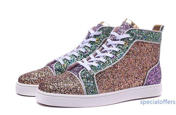 

high new fashion luxury mens womens designer shoes multicolored glitter red bottoms for mens women pink purple skate sneakers t1, Black