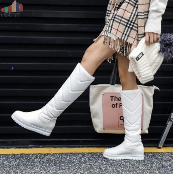 

зимние теплые плюшевые колено высокие сапоги женщин удобные плоский каблук snow boots скольжения на платформе женщина обувь розовый черный б, Black