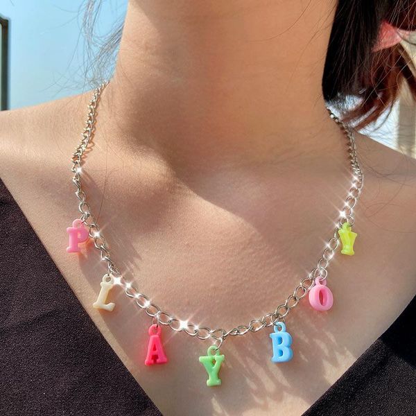 

flatfoosie мода простой письмо ожерелье для женщин многоцветный письмо серебро цвет длинные цепи ожерелье ювелирные изделия симпатичные kstd, Silver