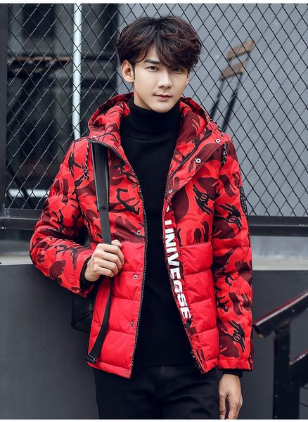 

2018 winter new style camouflage down jacket male short korean version of the trend slim men's dong wai tao winter clothes, Tan;black