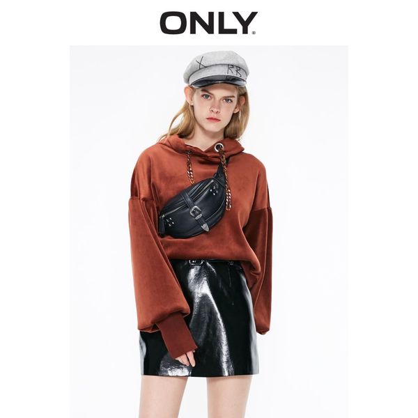 

only women's 2019 autumn new solid color retro velvet loose hooded round neck hoodie sweatshirt |11919s522, Black