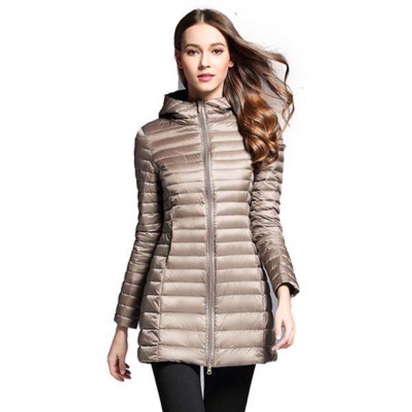 

cross border 2019 new style autumn and winter thin down jacket women's mid-length large size hooded slim fit plus-sized coat who, Black;white