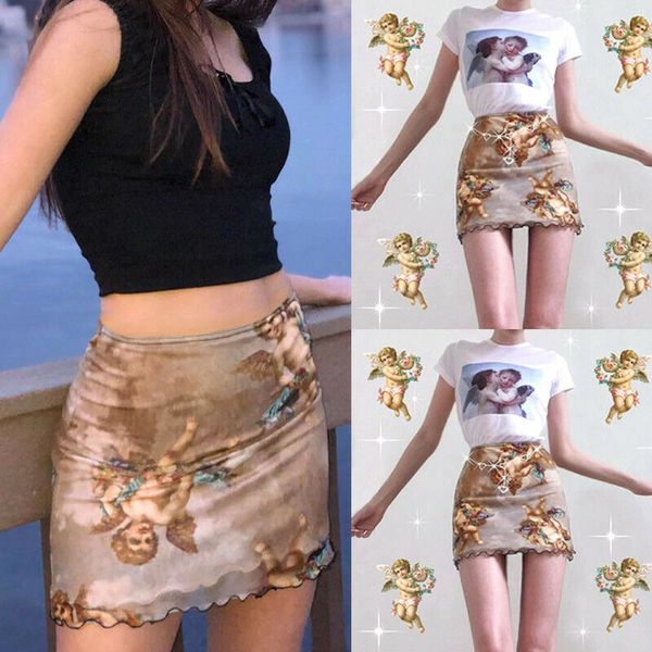 

skirts fashion women skirt angel print pencil casual skinny stretch slim party bodycon mesh short mini tight, Black