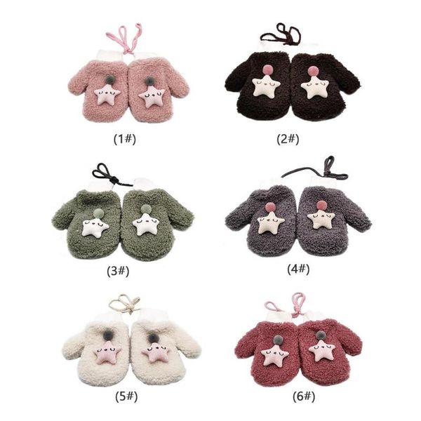 

children fleece soft gloves imitation lamb plush leisure thickening autumn winter warm kids girl boys lovely star gloves, White