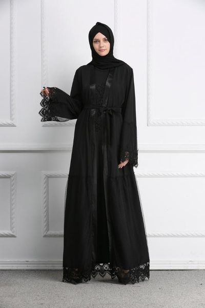 

мусульманская женщина черного кружева кардиган robe платье с поясом для взрослых полиэстер исламская арабский моды кардиган robe, Red