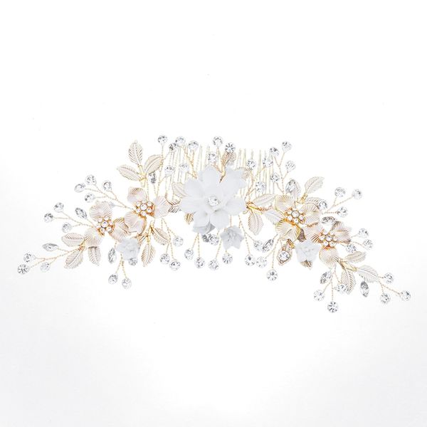 

european and american temperament headdress soft ceramic flower handmade hair accessories bride veil hair plug comb, Golden;white
