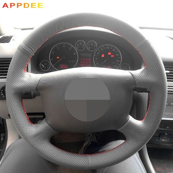 

black leather hand-stitched car steering wheel cover for a6 2000-2004 a3 2000-2003 a4 b6 2002