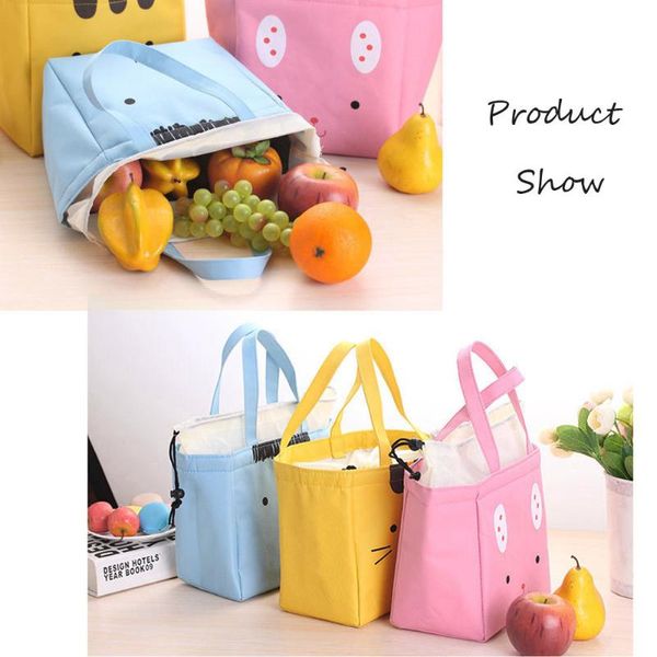 

lunch box cute animal thermal insulated tote cooler bag bento pouch container bolsa termica lunch bag for women men kid, Blue;pink