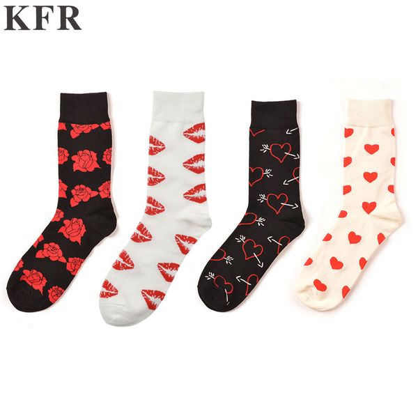 

mens rose lips heart socks funny cotton happy socks european usa skateboard hip hop street crew harajuku art fashion short, Black