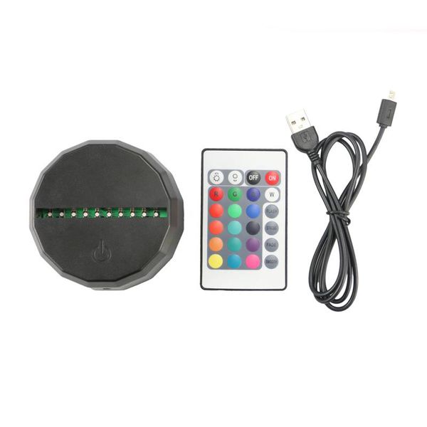 RGB-Leuchten 3D-LED-Lampensockel IR-Fernbedienung Batteriefach 10 LEDs 3D-optische Lampen Touch-Schalter Neuheit Beleuchtung Tischlampe Großhandel