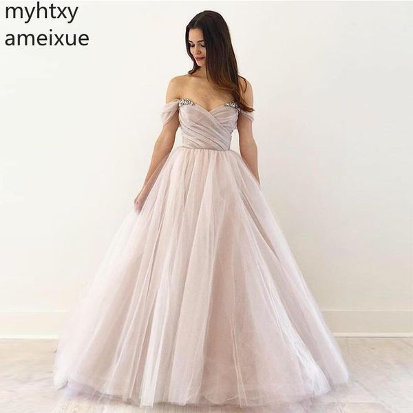

long blush pink customprom dresses off shoulder a-line pleats tulle full length women formal party dress elegant gowns plus size, White;black