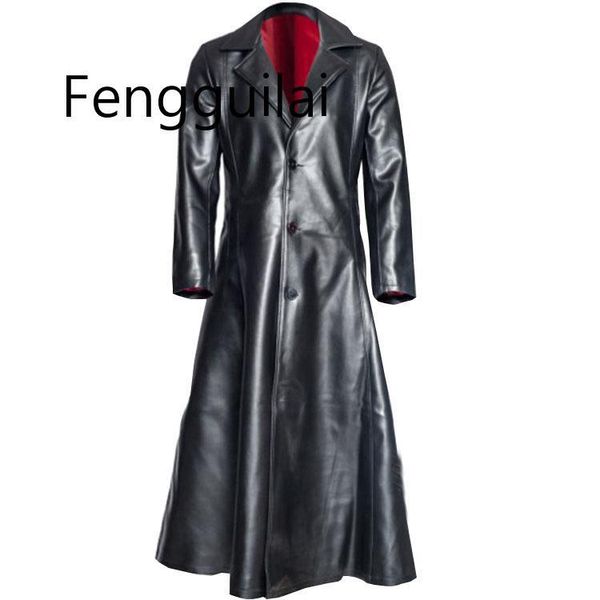 

2020 new fashion autumn male leather long jacket plus size 5xl black pu mens lapel button collar coats leather biker jackets