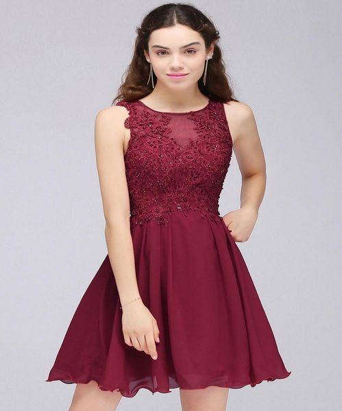 

burgundy lace beaded a line chiffon short homecoming dresses cocktail party dresses for young girls jewel neck graduation gowns dh208, Blue;pink