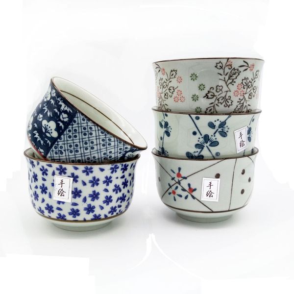 

4.25 inch fine blue and white japanese rice bowls set of 5 authentic handpainted bowls gift set asian style flowering straw