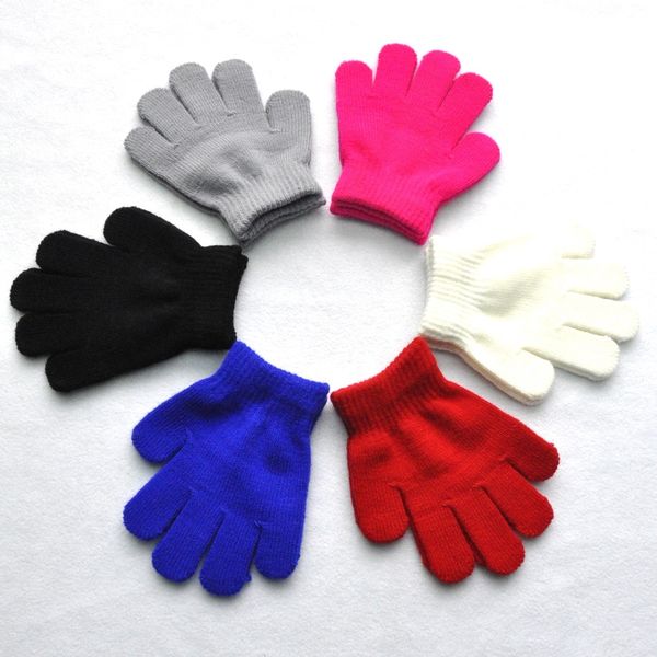 

children's monochrome knitted for warm and gloves 5-7 years old winter warm gloves for kindergarten pupils, White