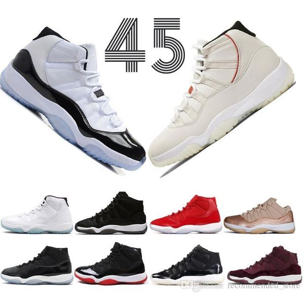 

2020 new 11 11s bred metallic silver space jam concord 45 low high basketball shoes mens womens gym red 72-10 sneakers with box, Black