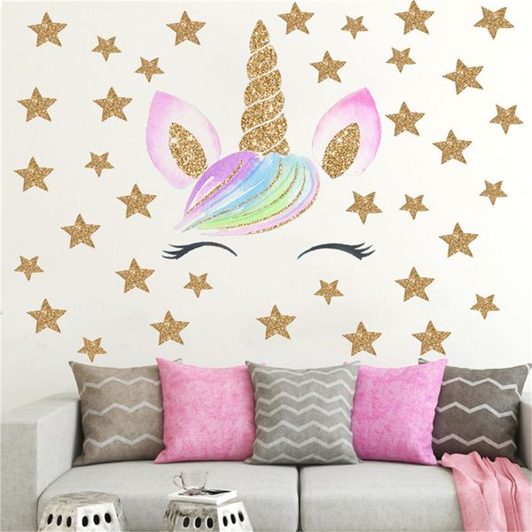 

colorful unicorn sticker custom name vinyl wall sticker decal for kids baby bedroom room cartoon wallpaper murals