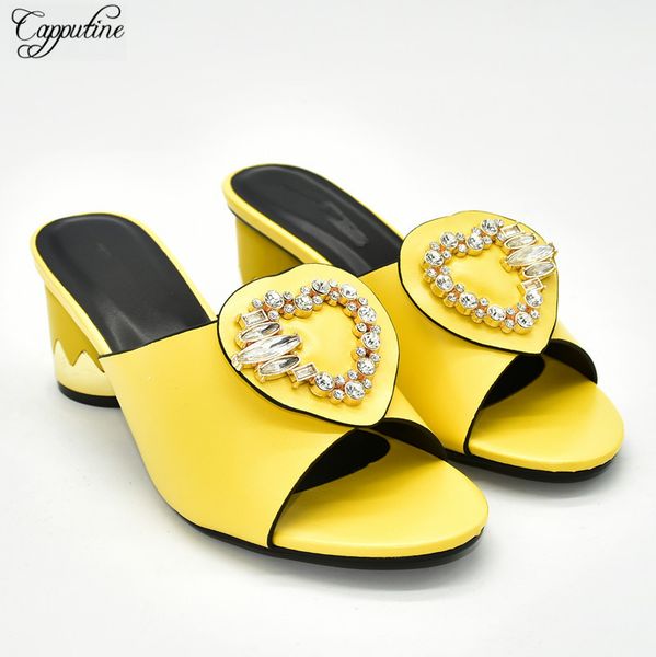 

pretty yellow african women's high heel shoes with stones for party 88-4 heel height 7cm, Black
