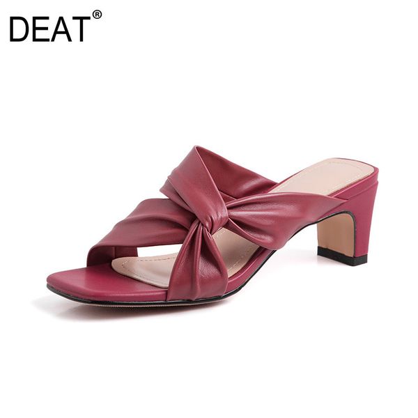 

deat] 2020 new spring summer square toe shallow cross band pleated temperament high heels slippers women shoes fashion 10g086, Black