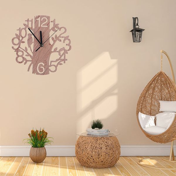 

22cm wooden clock tree and bird background creative modern office wall decal diy home decor for bedroom mural 3d