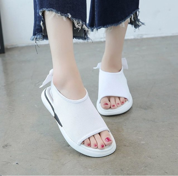 

summer women flat sandals peep toe mesh fabric sandal bowtie female flat shoes slip on fashion comfort casual footwear, Black