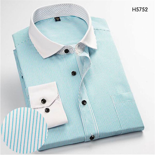 

men's long-sleeve shirts slim mint business casual stripe shirt work men business weddind shirts plaid work office dress, White;black