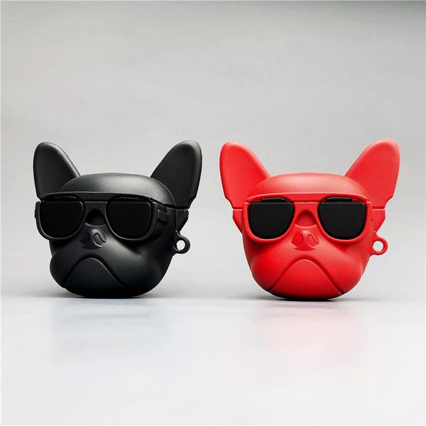 

protective case for airpods 1/2/3 bluetooth headset cover for airpods fashion cartoon sunglasses bulldog pattern dog storage box 2 colors