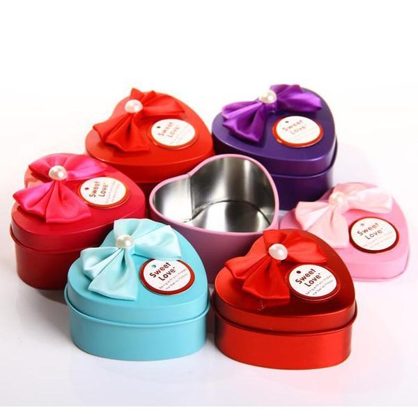 

european style 7*7.4*4cm heart-shaped tin candy box with butterfly knot christmas wedding favour boxes chocolate candy gift box xd23264