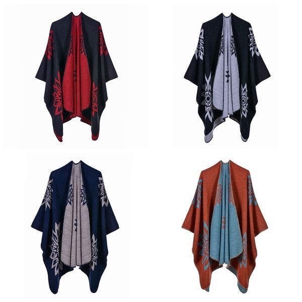 

women's cape women thick shawl scarf ethnic floral pattern pashmina winter warm blanket fashion multicolor elegant poncho 923-439, Black