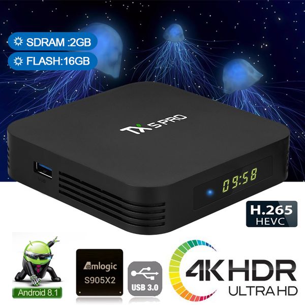 

TX5 Pro Android 8.1 ТВ-бокс 2 ГБ + 16 ГБ Amlogic S905X2 Четырехъядерный процессор BT V4.2 VS Mxq Pro