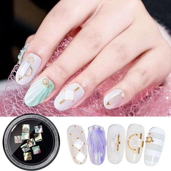 

10pcs/box 3d natural seashell slices crushed shell stones nail art decoration gradient marble pattern flakes manicure decors, Silver;gold