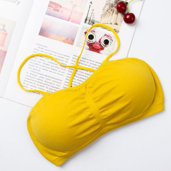 

women one-piece bras solid color backless wipe chest tube without underwire tube chest pad bras hot, Red;black