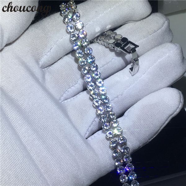 Choucong Espumante 2 Fileiras Redonda Pulseira Cúbica Zircônia Branco Ouro Cheio Partido Braceletes Para As Mulheres Moda Jewerlyly