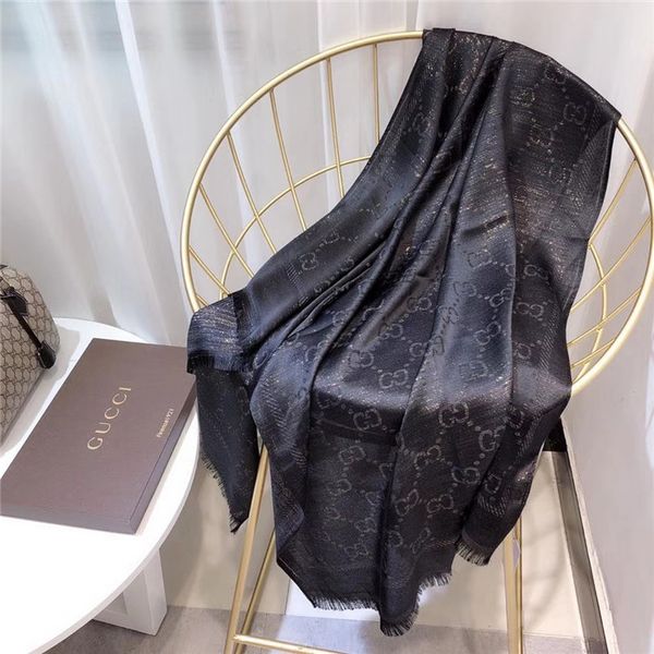 

spring/summer 2019 silk scarves design silk shawl shiny gold and silver thread silk scarf fashion men and women soft thin scarf no box, Blue;gray