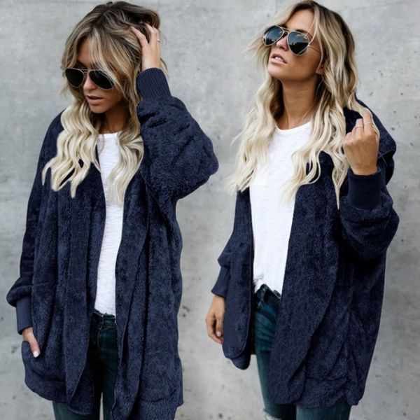 

2018 selling autumn and winter plush warm cotton-padded clothes mid-length reversible anti-fur coat, Blue;black