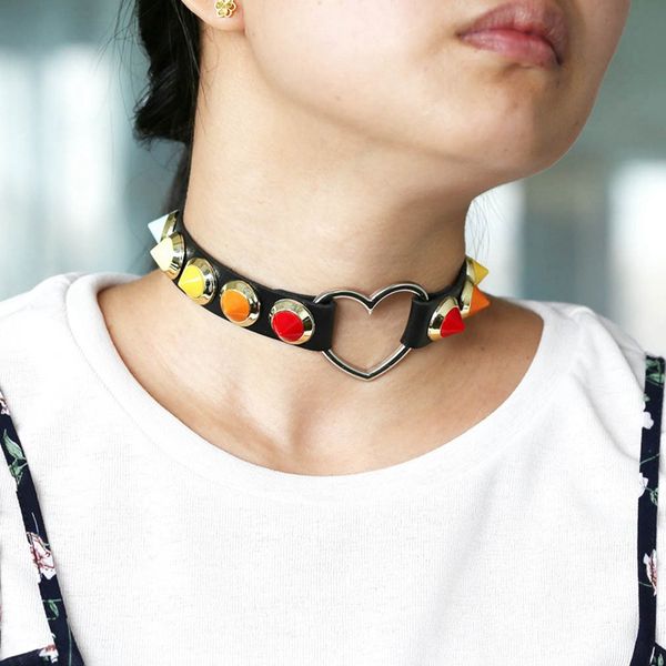 

fashion charm leather collar peach heart chokers necklaces cool women men wedding party pink clavicle necklace jewelry gifts 1pc, Golden;silver