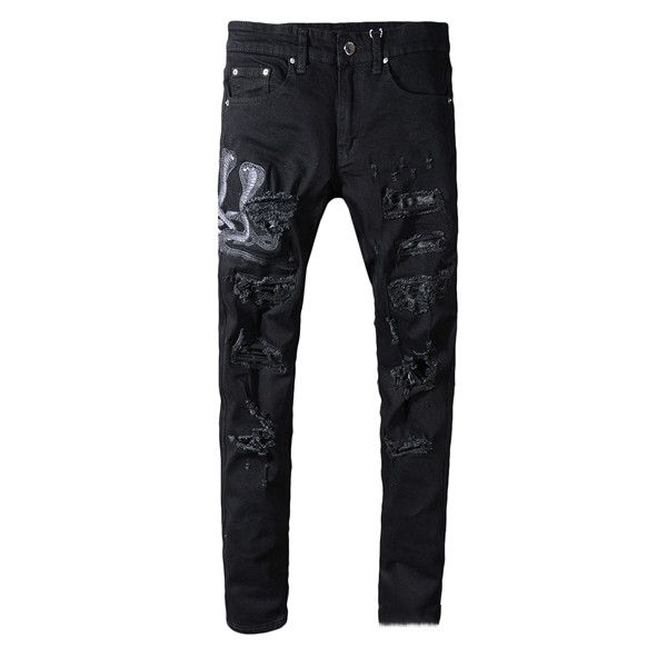 

men's new fashion jeans men's fashion black fashion serpentine embroidery men's slim skinny jeans of high quality, Blue