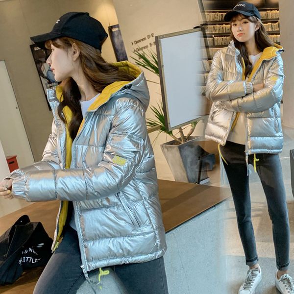 

lugentolo пуховик женщины шитье с длинным рукавом hood wide талией толстого zipper куртка зимних womens 4 цвета, Black