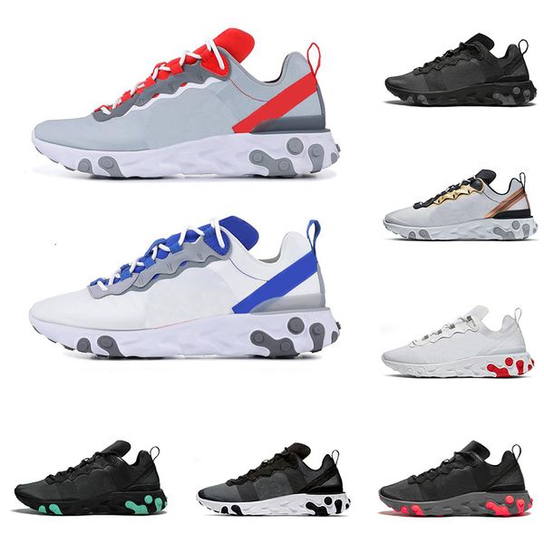 

2019 react element 55 men women running shoes triple black metallic gold solar red game royal fashion mens trainers sports sneakers