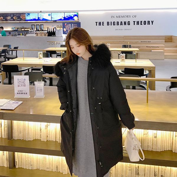 

women's down & parkas winter women korean losse jacket medium pattern below knees send to overcome female cotton with hood coat, Black