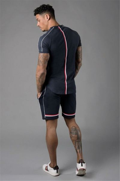 

stripe panelled mens designer tracksuits fashion solid color short sleeve two piece shorts summer homme suits, Gray