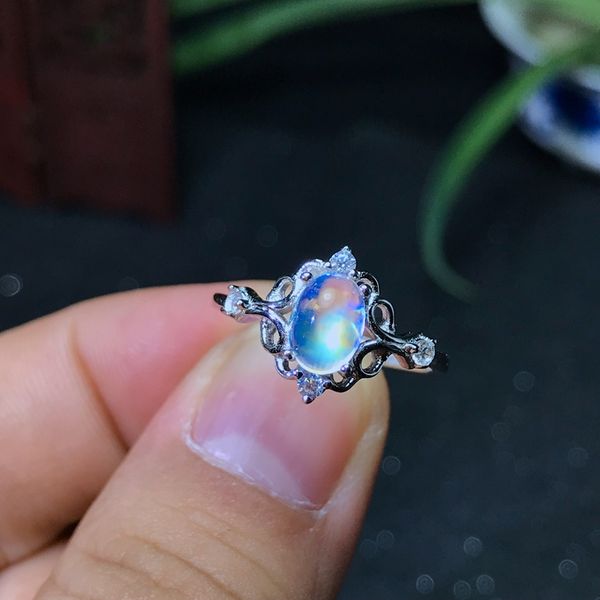

925 silver natural blue moonstone lady ring glass quality is good, Golden;silver