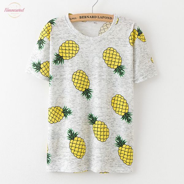 

fashion fruit print pineapple t shirt summer harajuku t shirt femme womens round neck short sleeve tee clothes, White